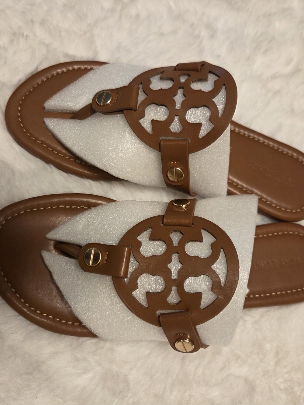 Women’s Brown Leather Cutout Thong Sandals